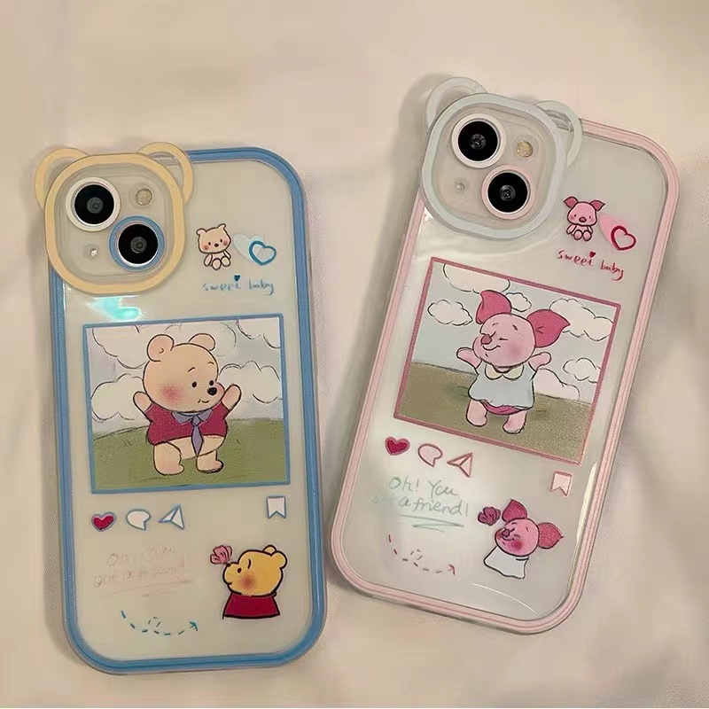 Soft Case Silikon TPU Transparan Motif Beruang Babi Untuk IPhone 12 13 Se 2020 6 6S 7 8 Plus X XS XR 11 Pro Max