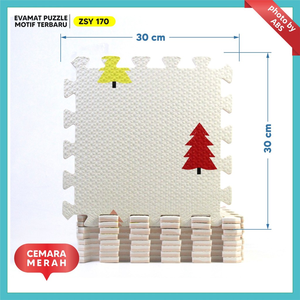 (ABS) ALAS EVAFOAM PUZZLE MOTIF BUNGA PANDA 30 X 30 X 1CM-cemara merah