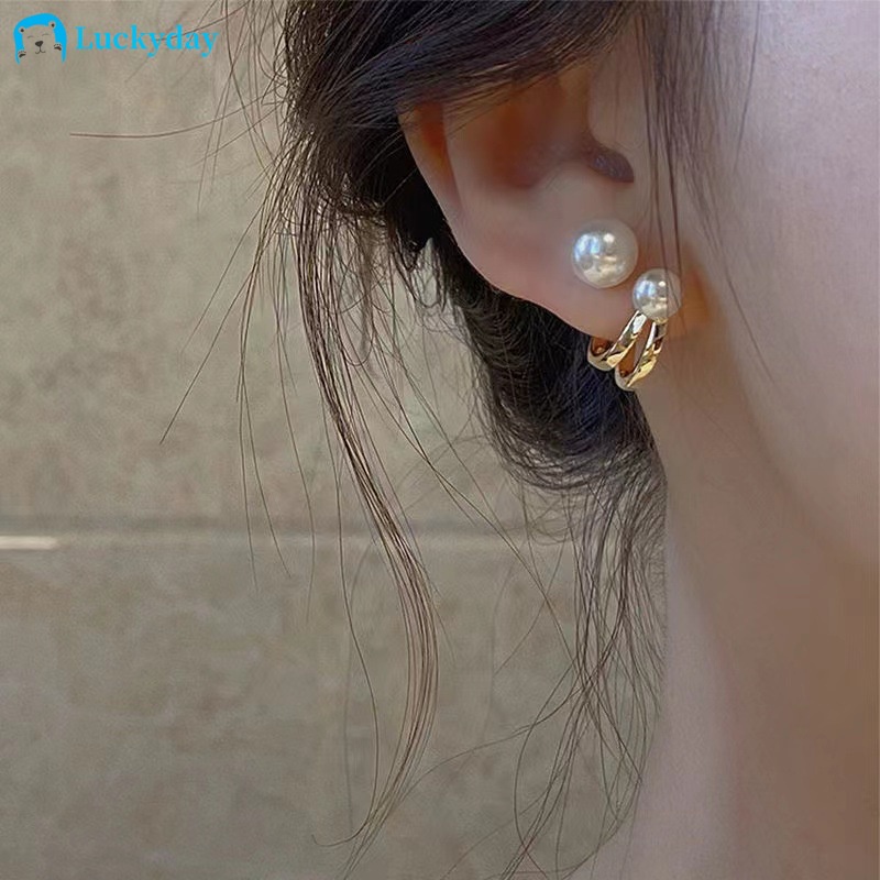 YEEZII Anting Stud Hias Mutiara Warna Emas Untuk Wanita