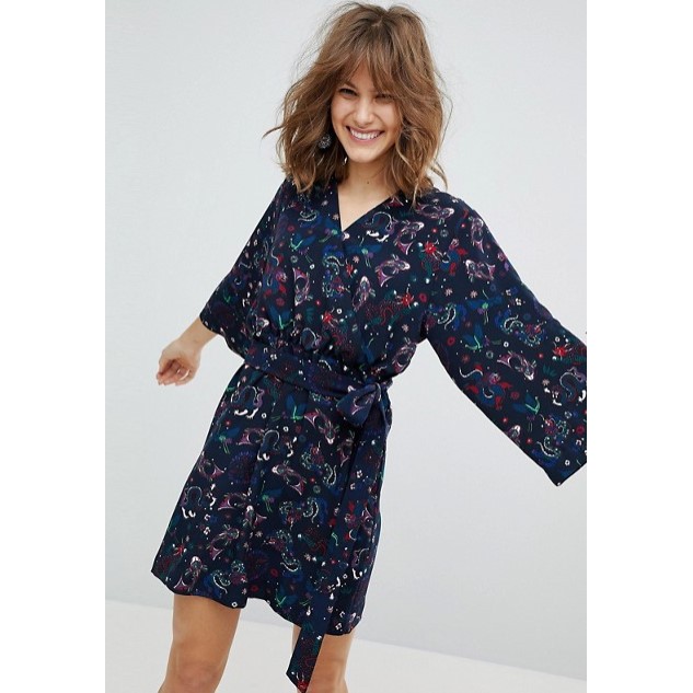 Monki Koi Carp Print Wrap Dress
