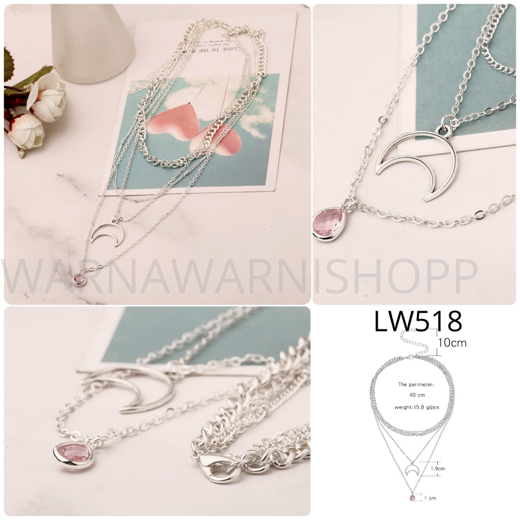 Kalung Rantai Multilayer Liontin Gembok Aksesoris Hijab Fashion Wanita Korean Style Layered Necklace Part 2-LW518