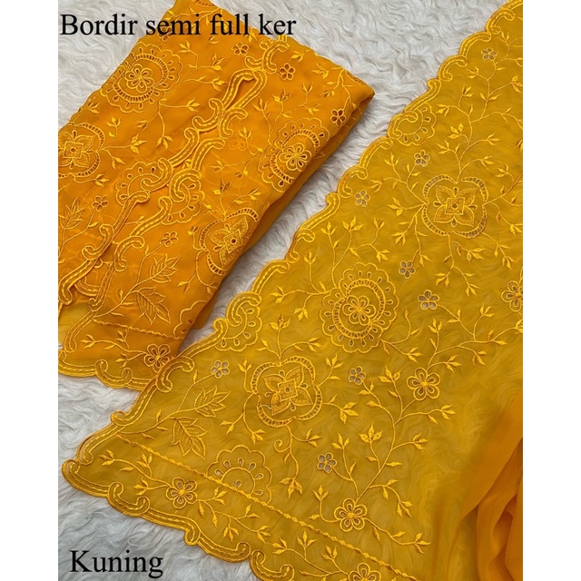 sutra creft bordir / kebaya bordir bali / Bahan kebaya bordir / kebaya bordir-Kuning
