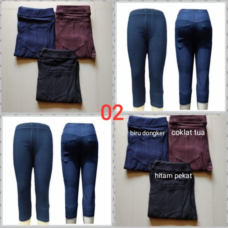 Legging Wanita-Denim Tebal Adem Elastis- Celana Pendek 7/8- Celana casual- ada kantong