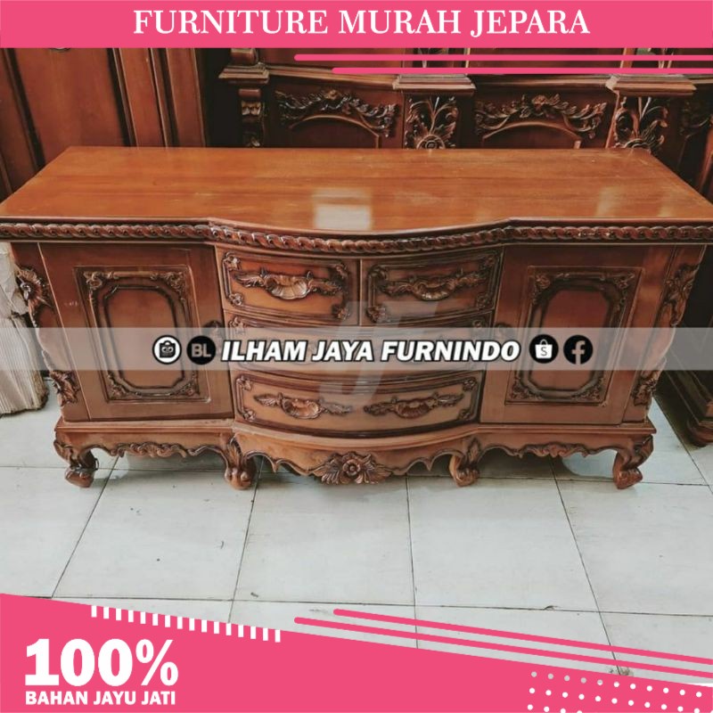 BUFFET TV SALINA SPANYOL 200CM JATI JEPARA - IJF033