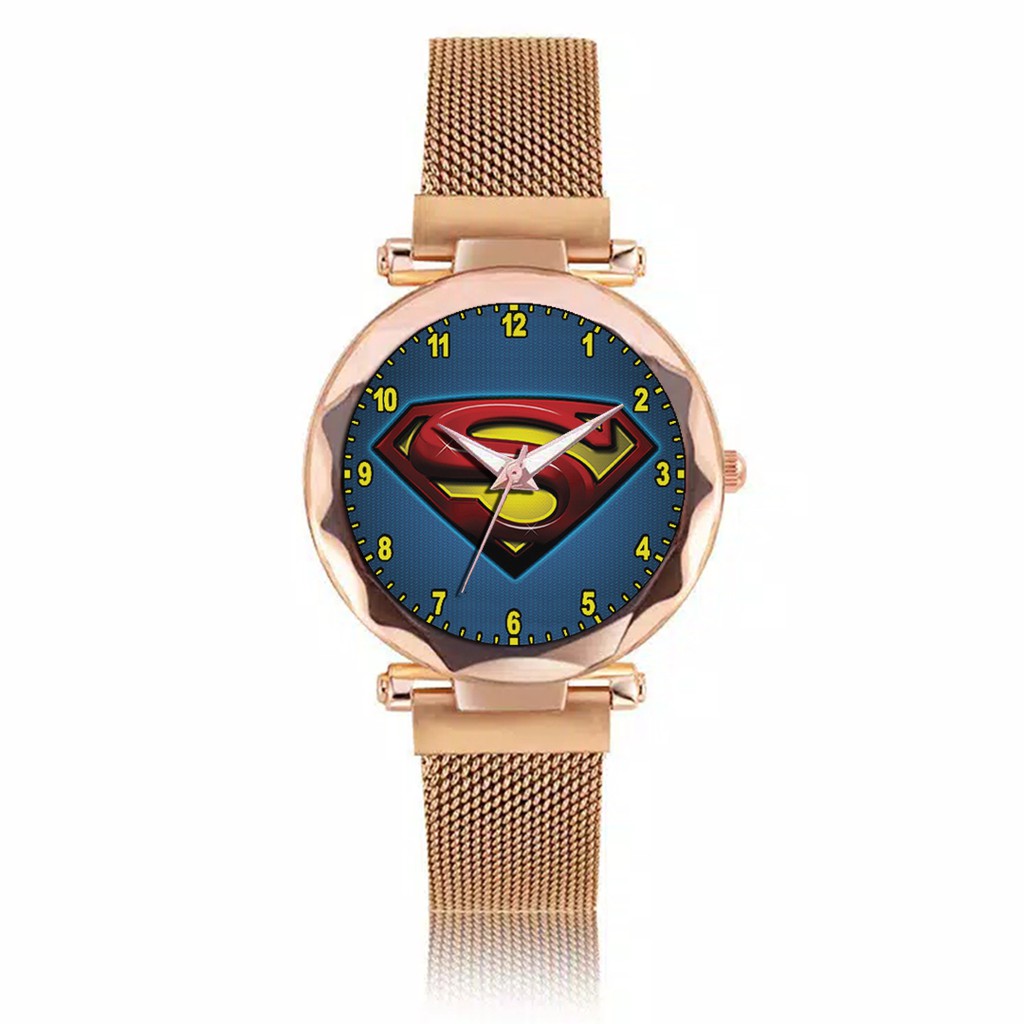 Jam Tangan Wanita Custom - SUPERMAN MOTIF 1 Free Box &amp; Batre Cadangan