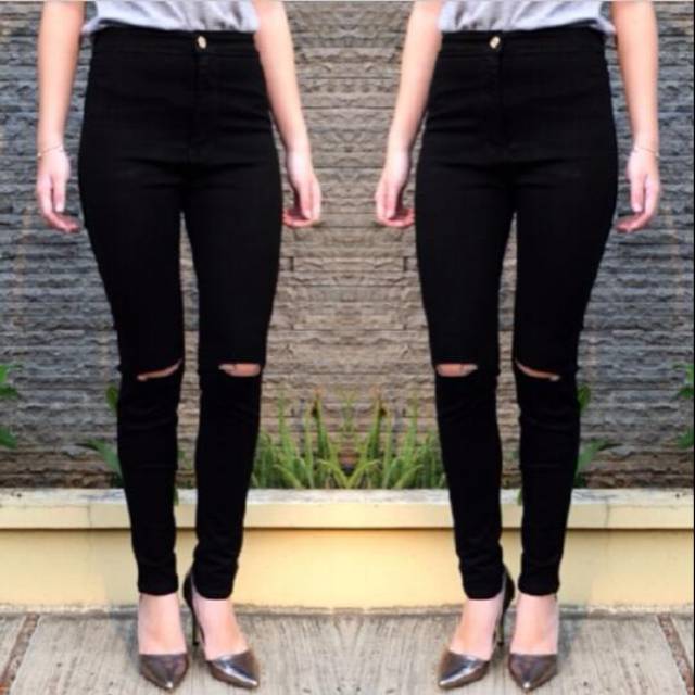 Celana Jeans HW/High waist Sobek