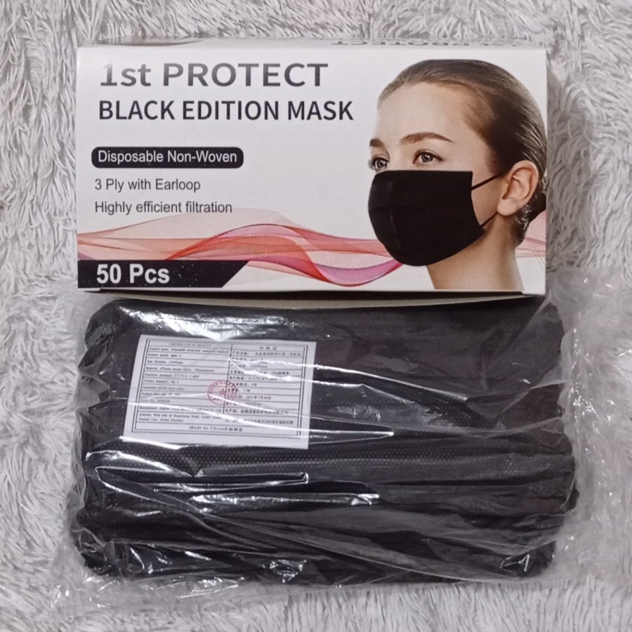 Masker Hitam 3Ply 3 Lapis Isi 50 Pcs Face mask Murah