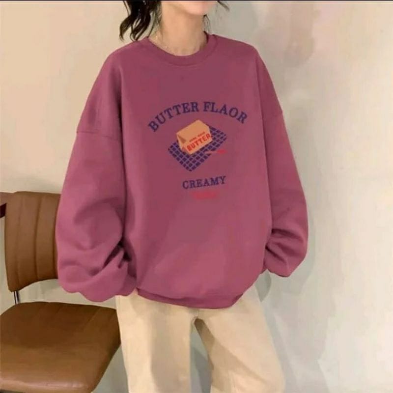 BEFAST - ZFS OOTD Sweater EMILY / BUTTER FLOUR FLEECE SWEATER / Sweater Wanita Terbaru / Pakaian Wanita Lengan Panjang / Sweater Motif / Sweater Casual / Termurah