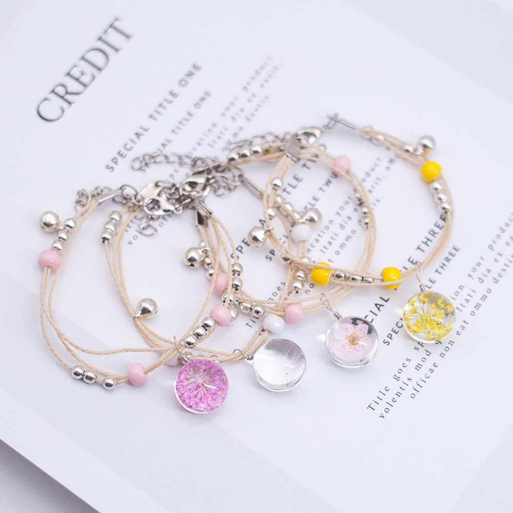 Hu Hu Hu Hu Hu Alat Bantu Pasang Kacamata♡ Gelang Tali Anyam Handmade Dengan Bola Kaca Isi Bunga Kering Untuk Wanita