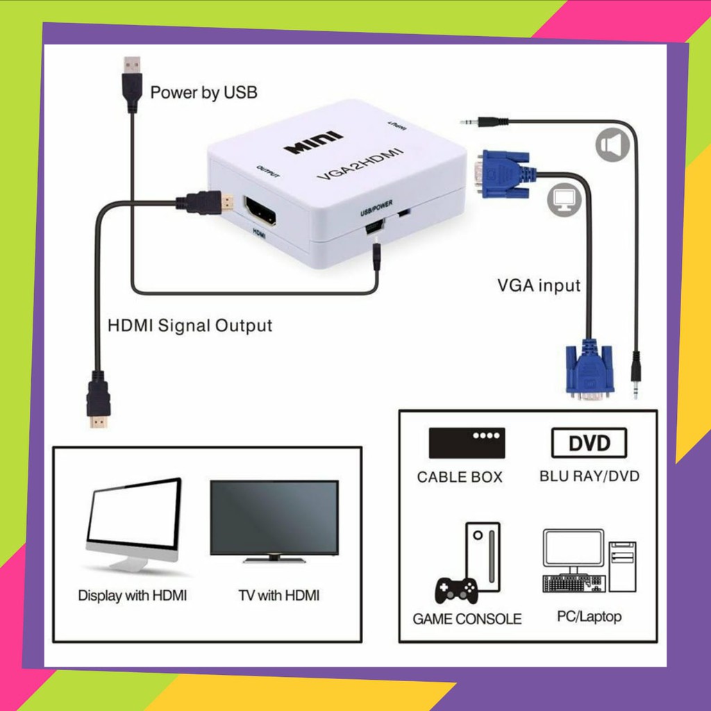 KABEL VGA TO HDMI LAPTOP TO MONITOR LCD / LED (Bagus dan Murah) VGA TO HDMI 1.5m