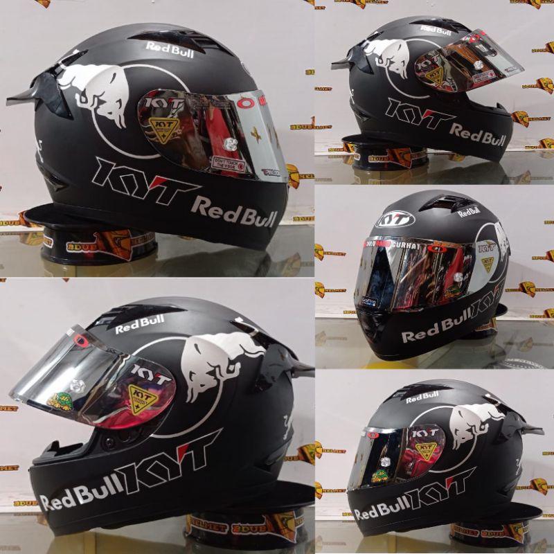 HELM KYT R10 SOLID BLACK DOFF PAKET GANTENG ORIGNAL PICT-BKDOF REDBUL-S-S