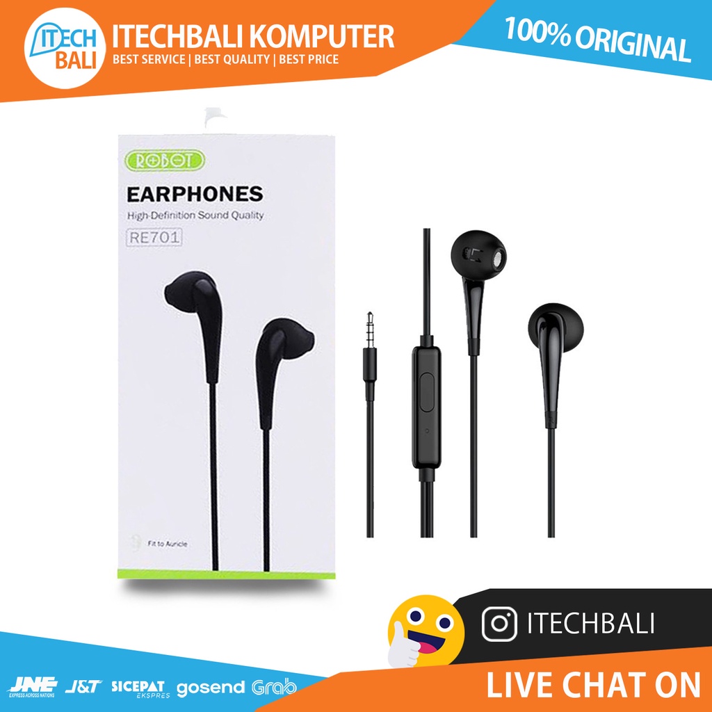 Earphone ROBOT RE701 Android - Black |ITECHBALI