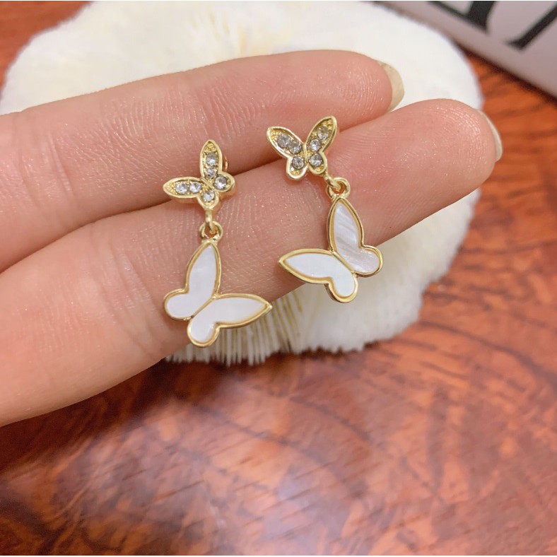 Anting Tindik Wanita DOUBLE BUTTERFLY Gaya Korea Fashion Women Earring Giwang Cewe Kupu-Kupu Import