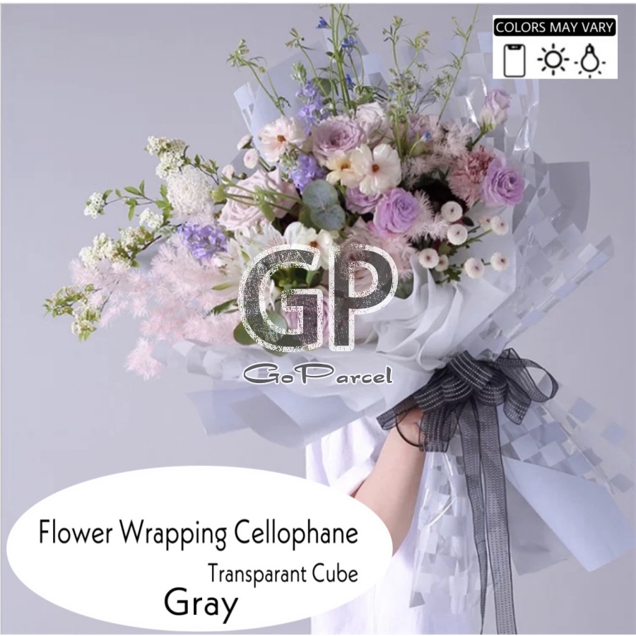 ( 5 Lembar ) TRANSPARANT CUBE - FLOWER WRAPPING PAPER / CELLOPHANE - KERTAS BUNGA BUKET FLORIST BOUQUET