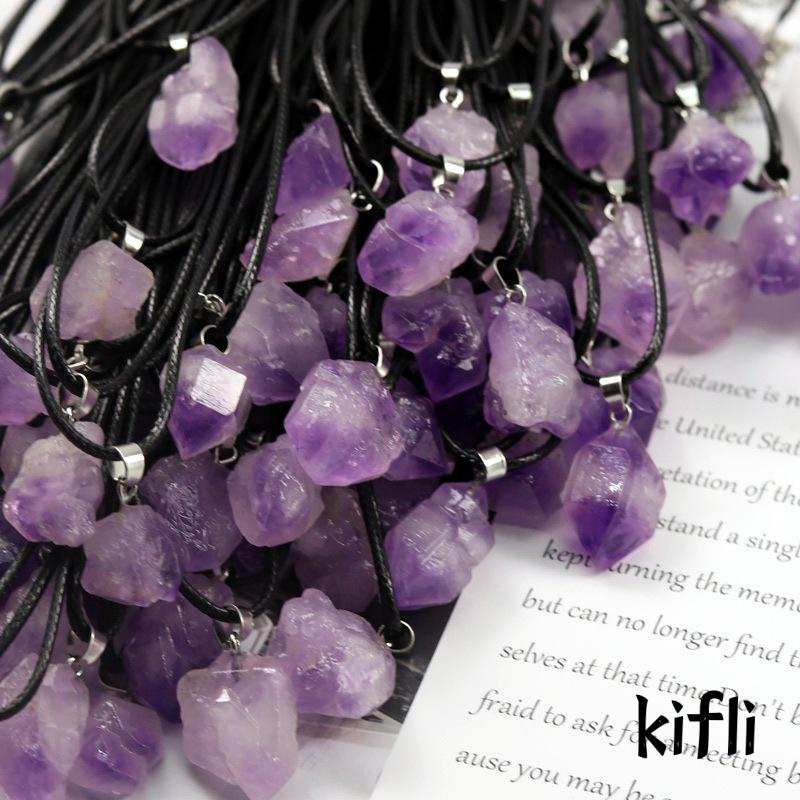 Kalung Liontin Batu Amethyst Kasar Alami DIY Untuk Pria Dan Wanita