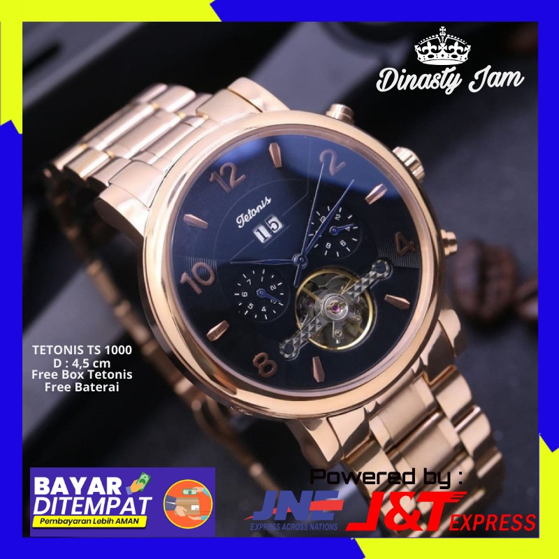JAM TANGAN WANITA TETONIS TS 1000 AUTOMATIC RANTAI ORIGINAL CHRONO ACTIVE ANTI AIR CEWEK ANALOG