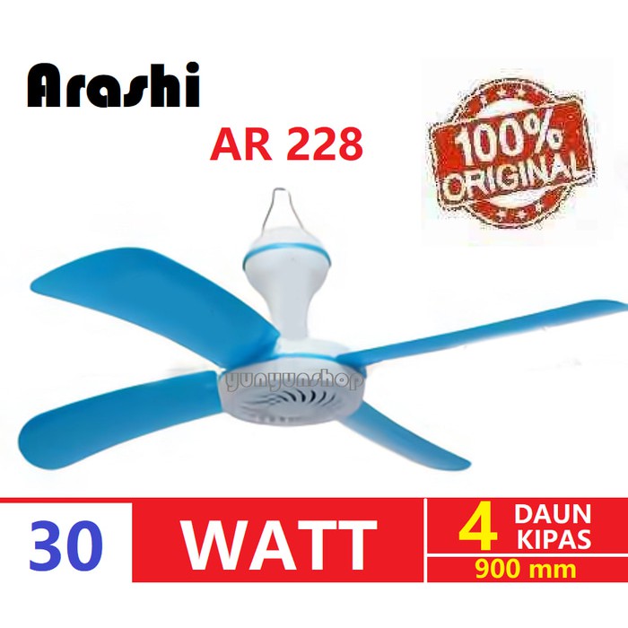 KIPAS GANTUNG ARASHI 30W BESAR HELI FAN 4 BALING 25W / 30WATT SUARA HALUS MOTOR BERKUALITAS MINIFAN AR 288