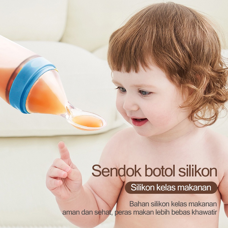 Silicone Sendok Makan Bayi/Tempat makan bayi silicon/90ml Sendok Silikon Bayi/Botol sendok makan bayi silicon (B50)