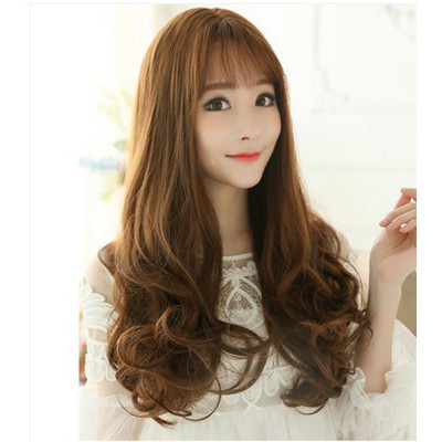 Wig Full Panjang Bergelombang Korean Version Wig Long Hair Curly Rambut Palsu Wanita Hair Styling