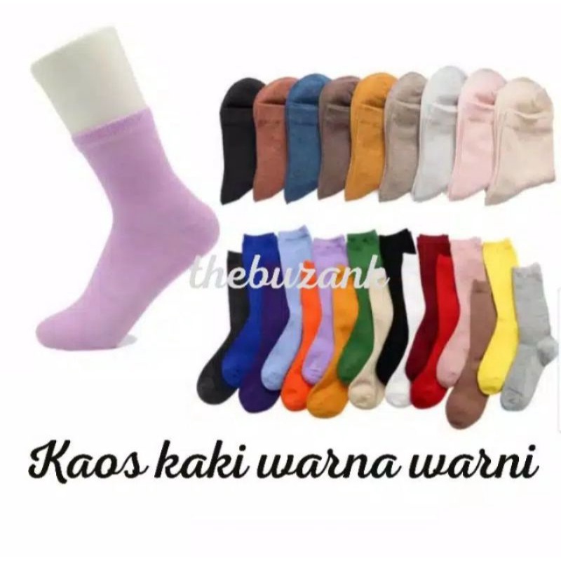 grosir !!! ( 12 &amp; 6 pasang ) KAOS KAKI WANITA POLOS WARNA WARNI RANDOM