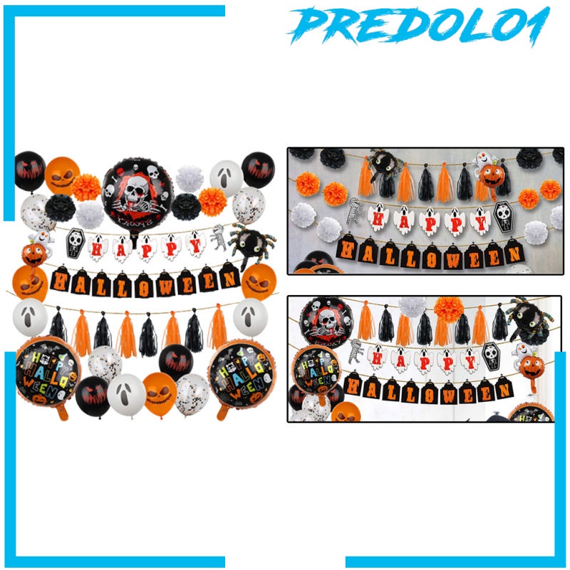 (Predolo1) Balon Latex Aluminum Foil Tema Halloween Untuk Dekorasi Ulang Tahun