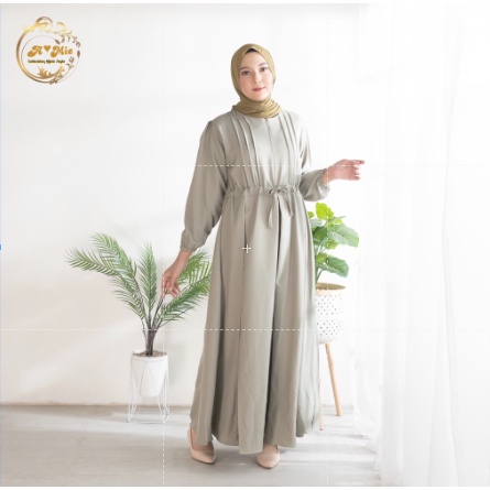 Melia Dress 2 OOTD Kondangan Daily Casual Hangout Korean Style Gamis Polos Jumbo Size S M L XL-Matcha