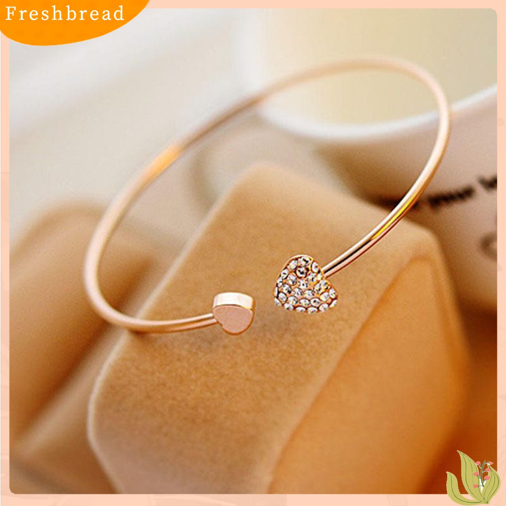 [TERLARIS]Women Double Heart Rhinestone Inlaid Opening Cuff Bracelet Bangle Jewelry Gift