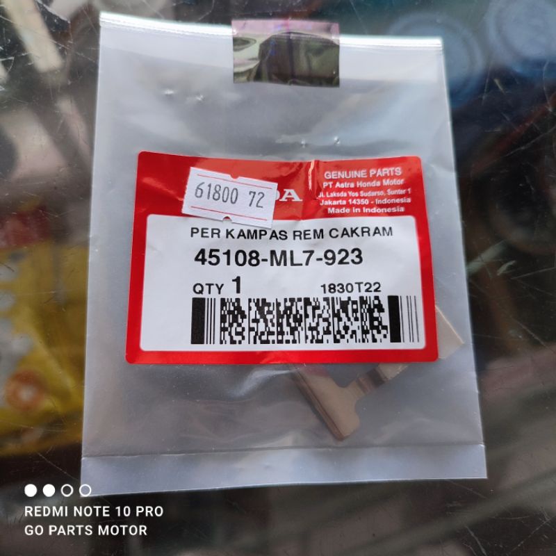 45108-ML7-923 Per Plat Penahan Kampas Disk Cakram Belakang ORI Honda Supra 125 Blade 125