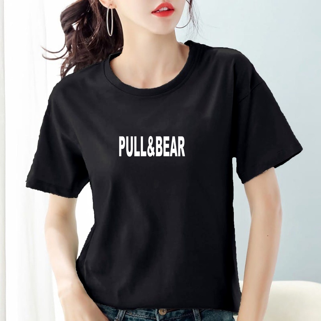 KAOS CEWEK O NECK LENGAN PENDEK PULL &amp; BEAR DI CETAK TULISAN DENGAN POLYFLEX IMPORT KOREA TERMURAH