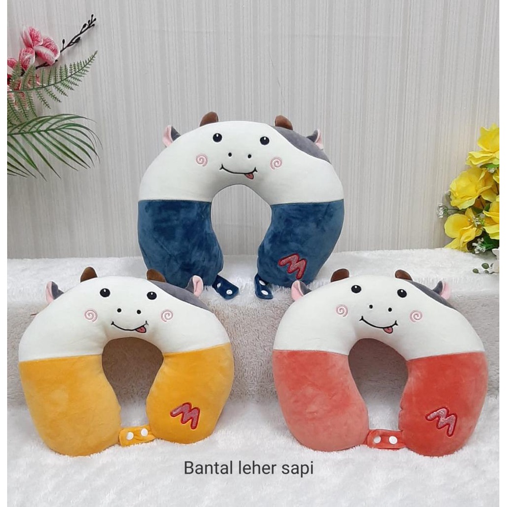 Bantal Leher Sapi Cow Animal Pillow Travel Berbentuk U