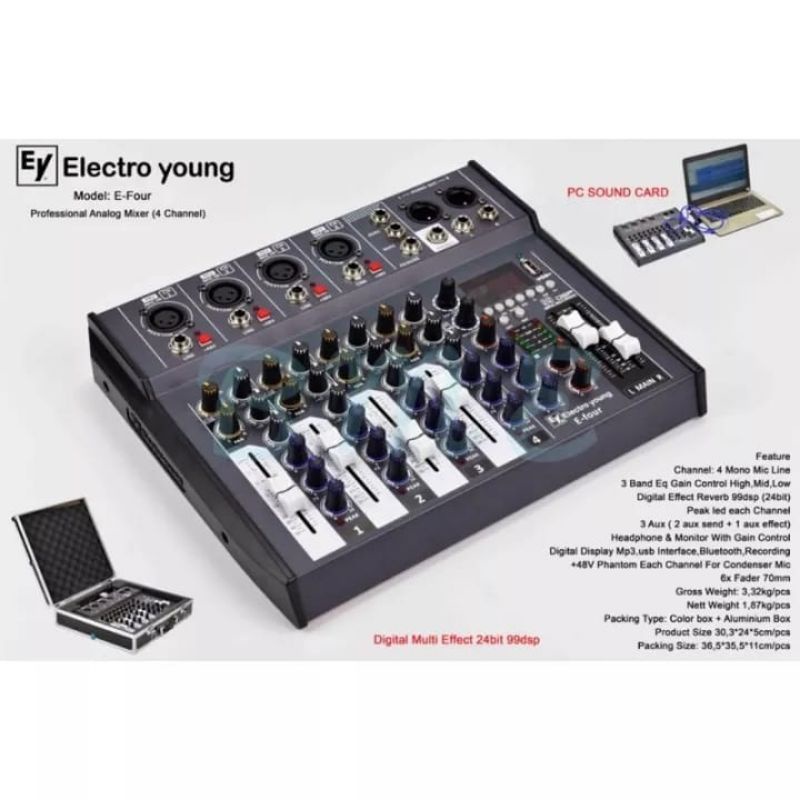 Jual Mixing Mixer Electro Young E Four Original 4 Channel Bluetooth