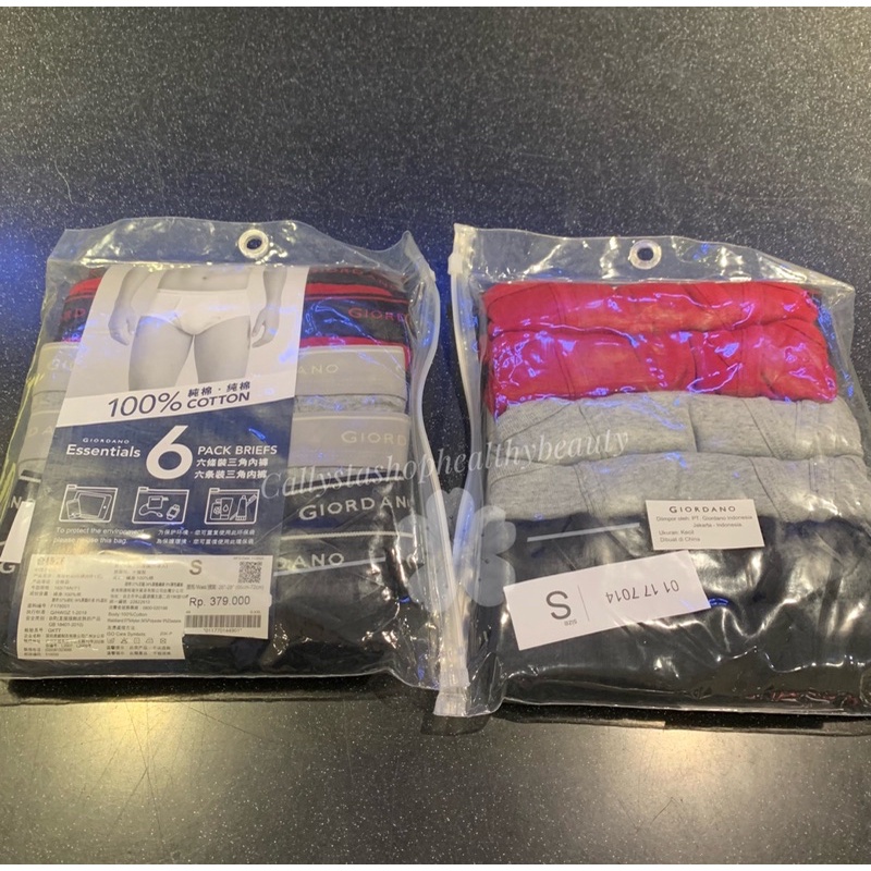 Giordano Celana Dalam Pria Brief 3 Warna Giordano Original Pack isi 6pcs Size S,M