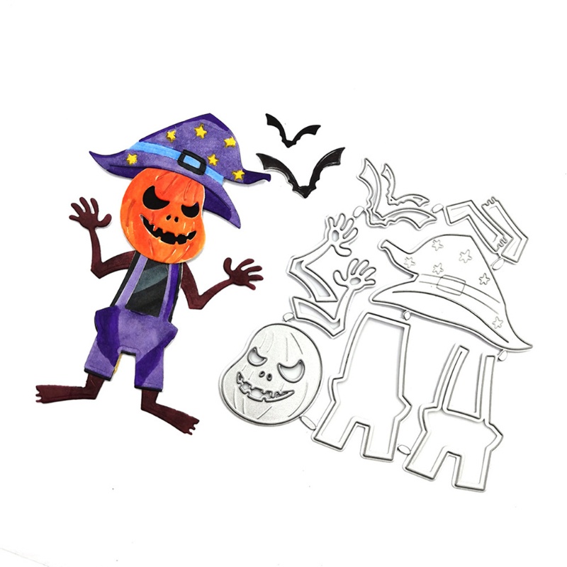 Cetakan Stensil Cutting Dies Motif Labu Kelelawar Halloween Bahan Metal Untuk Scrapbook