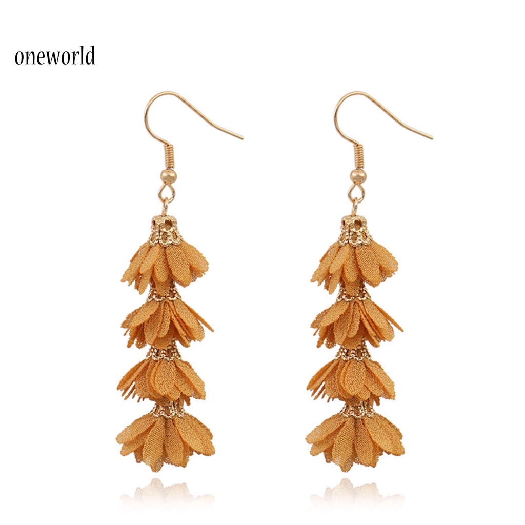 oneworld Skin-friendly Drop Earrings Fabric Flower Long Boho Earrings Fresh Jewelry Gift