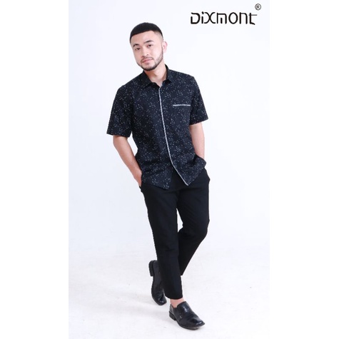 Dixmont Kemeja Pria Basic Formal Motif Lengan Pendek Hem MS01621