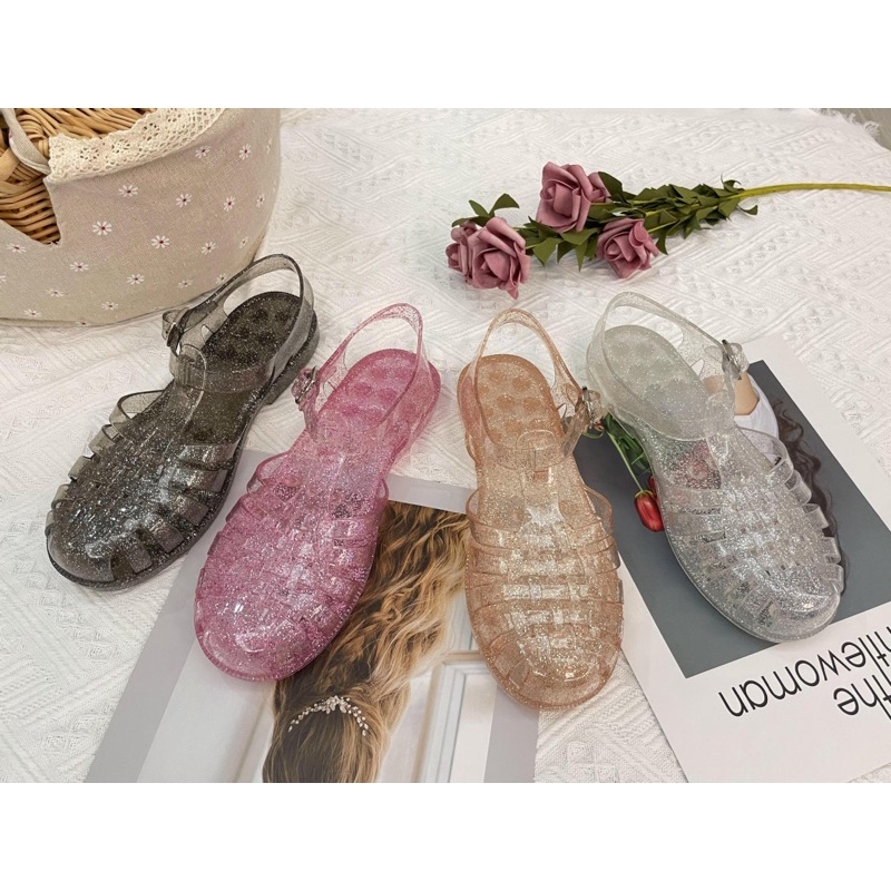 meisha jelly transparant blink/meisha jelly shoes dewasa/sandal jelly wanita/sandal karet anti slip/sandal kekinian korea/jelly shoes import/sepatu sandal slippers