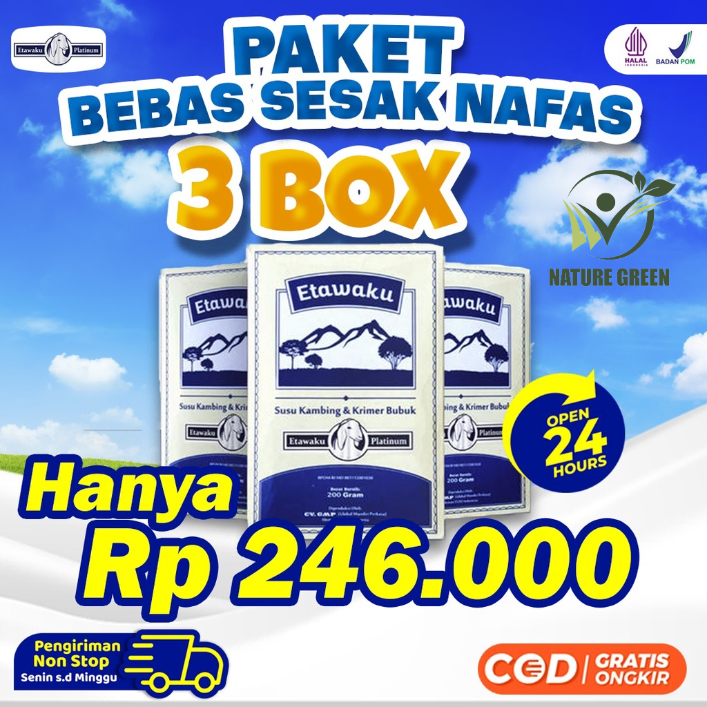 Paket Bebas Sesak Nafas 3 Box ETAWAKU PLATINUM - Susu Kambing &amp; Krimer Bubuk - Etawa ORIGINAL