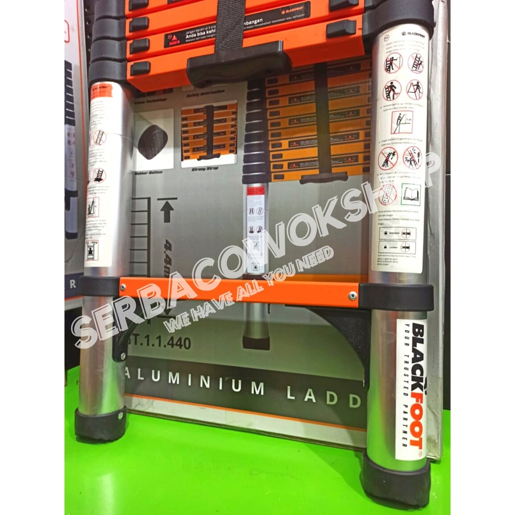 Tangga Aluminium Teleskopik 4.4 M - 15 Steps Single Telescopic Ladder Max 150 Kg Serbaguna Termurah