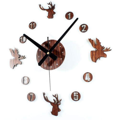 PROMO Jam Dinding DIY Giant Wall Clock Quartz Creative Design Model Deer Head 100cm - Jam Dinding DIY Giant Wall Clock Quartz Creative Design 30-60cm - JAM dinding motif kayu unik clasic