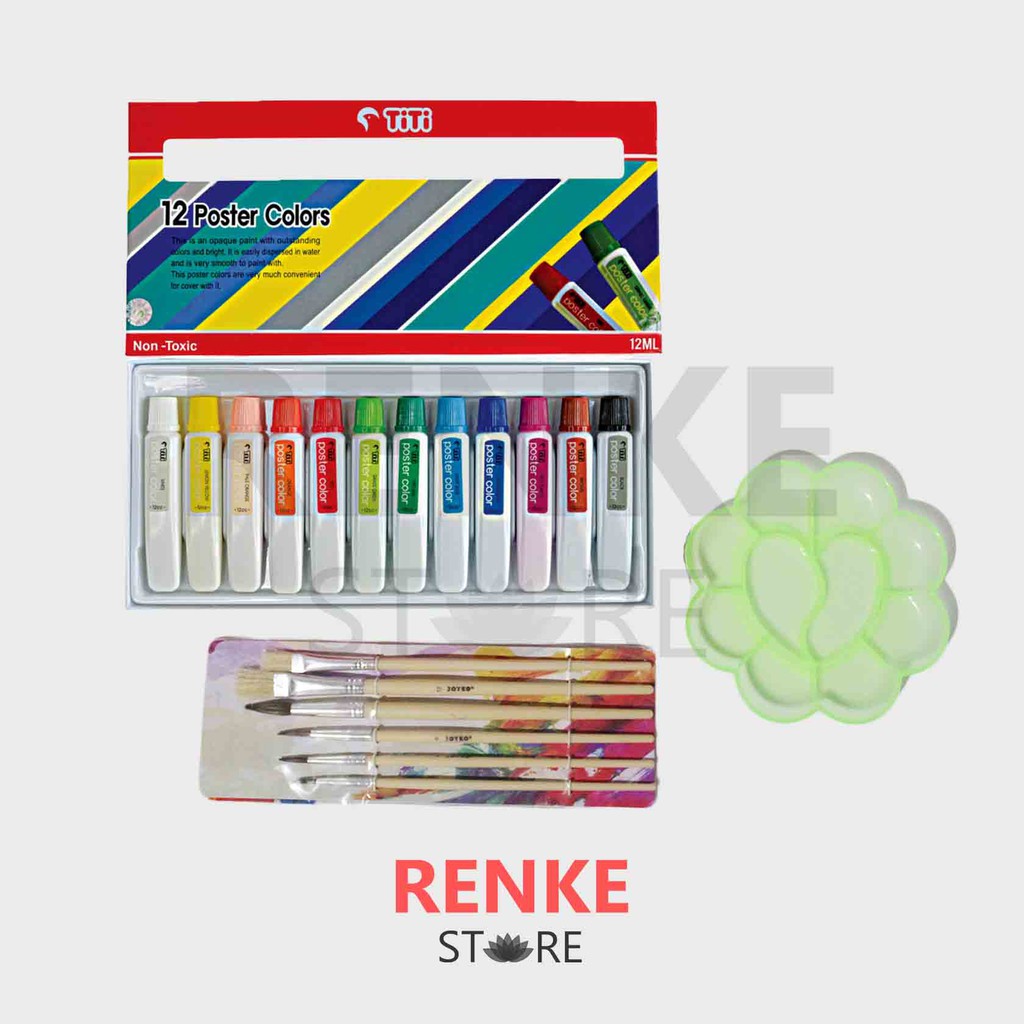 Paket Gambar Lukis - Cat Poster Titi 12 Kuas Palet Set