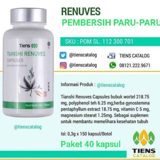 Obat untuk Asma & Paru-paru RENUVES TIENS kemasan 40 kapsul