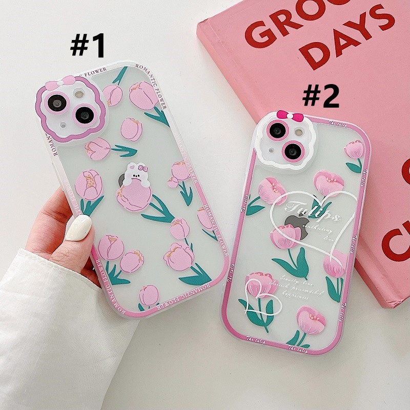 Soft Case Pelindung Kamera Anti Jatuh Motif Bunga pink Untuk iPhone 13 Pro MAX 11 12 X XR XS MAX