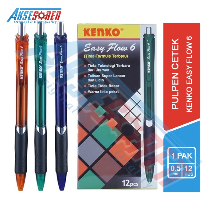 

Pulpen Easy Flow 6 Kenko [12 pcs] / Ballpoint Pena Pen [1 Pack]