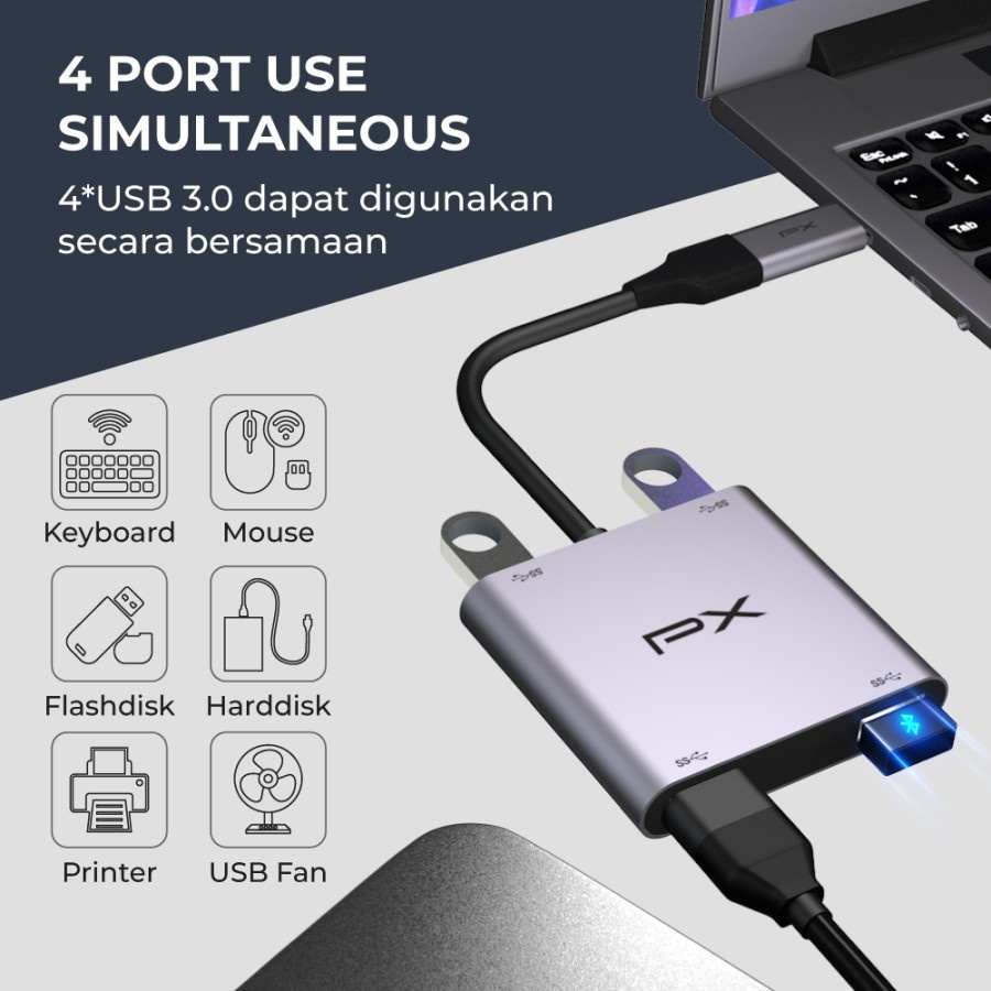 PX UCH24 USB Hub 3.0 Converter Type C with USB Laptop 4 in 1 Garansi