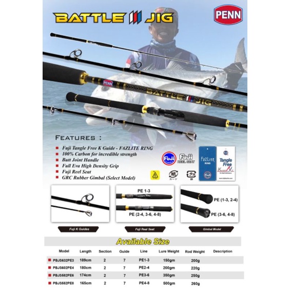 Joran pancing PENN BATTLE III JIG