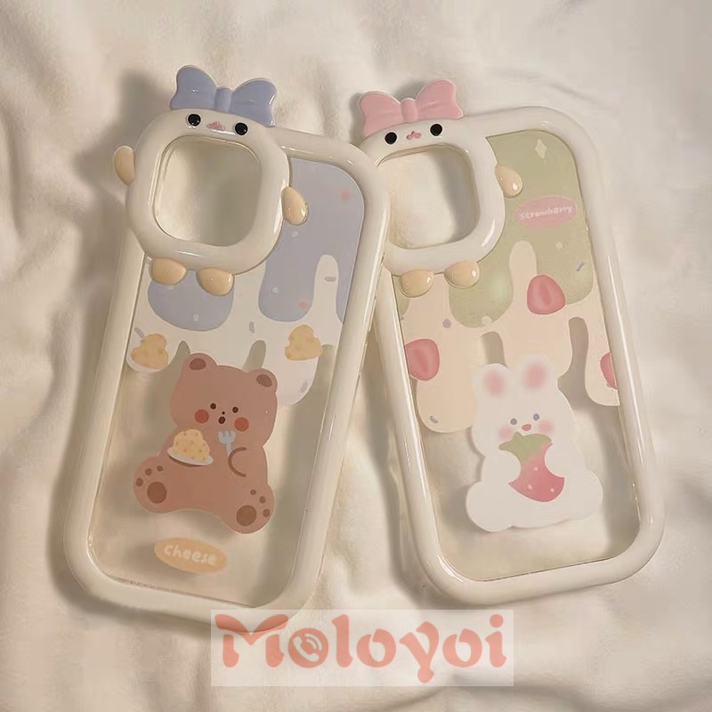 Soft Case TPU Motif Kartun Beruang / Kelinci / Es Krim 3D Untuk IPhone 7 8 14 Plus 13 11 12 14 Pro MAX 6 6S XR X XS MAX SE