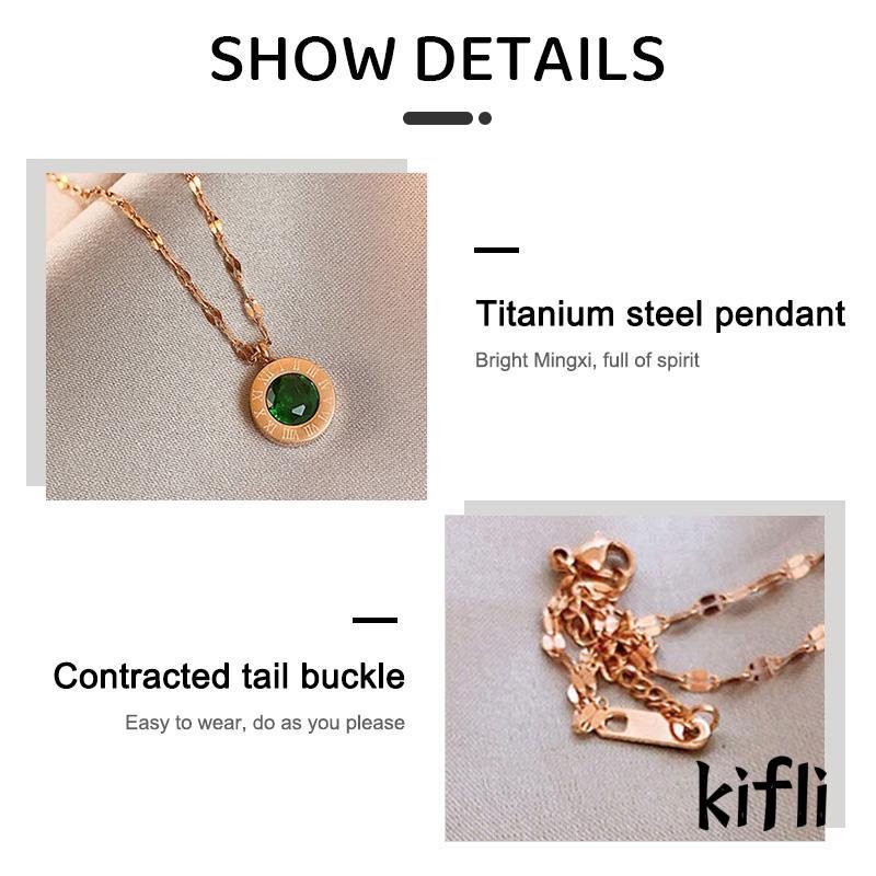 Kalung Bahan Titanium Steel Aksen Berlian Warna Hijau Untuk Wanita