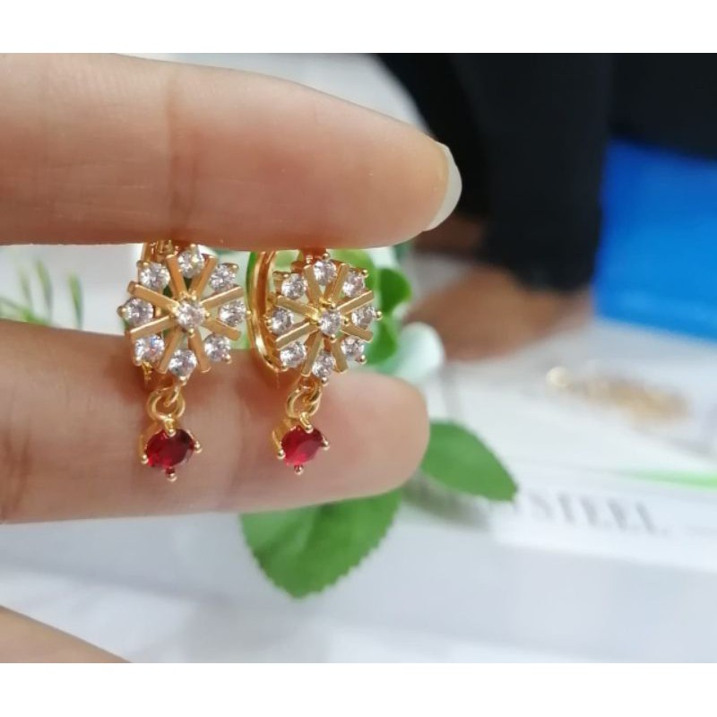 Anting jepit wanita Titanium gold Anti luntur bahan Lapis emas 23k
