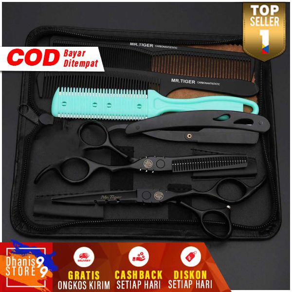 Gunting Rambut Professional 6 Inch 2PCS Comb Knife Scissor Alat Pangkas Cukur Hair Salon Barbershop