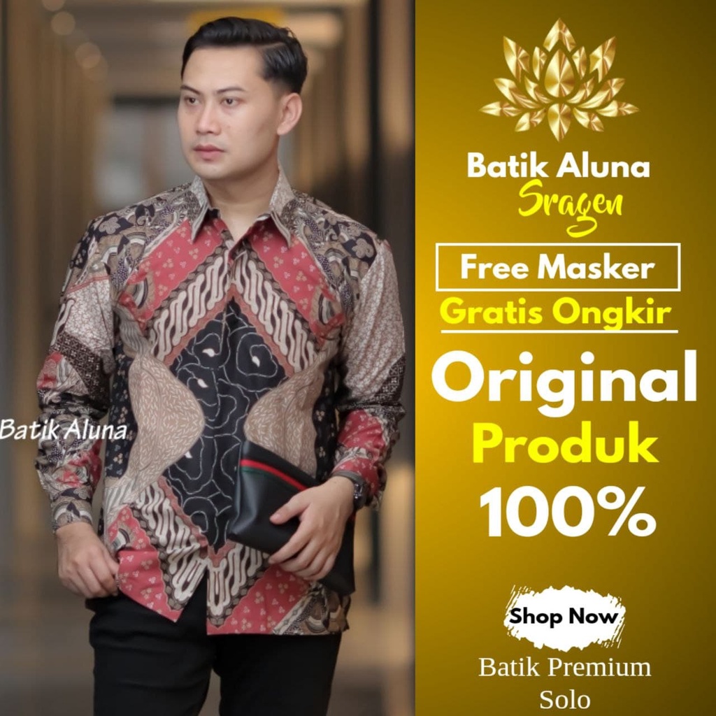 Atasan Baju Kemeja Batik Pria Cowok Lengan Panjang Kerja Kantor Kombinasi Furing Modern Keris Tulis 